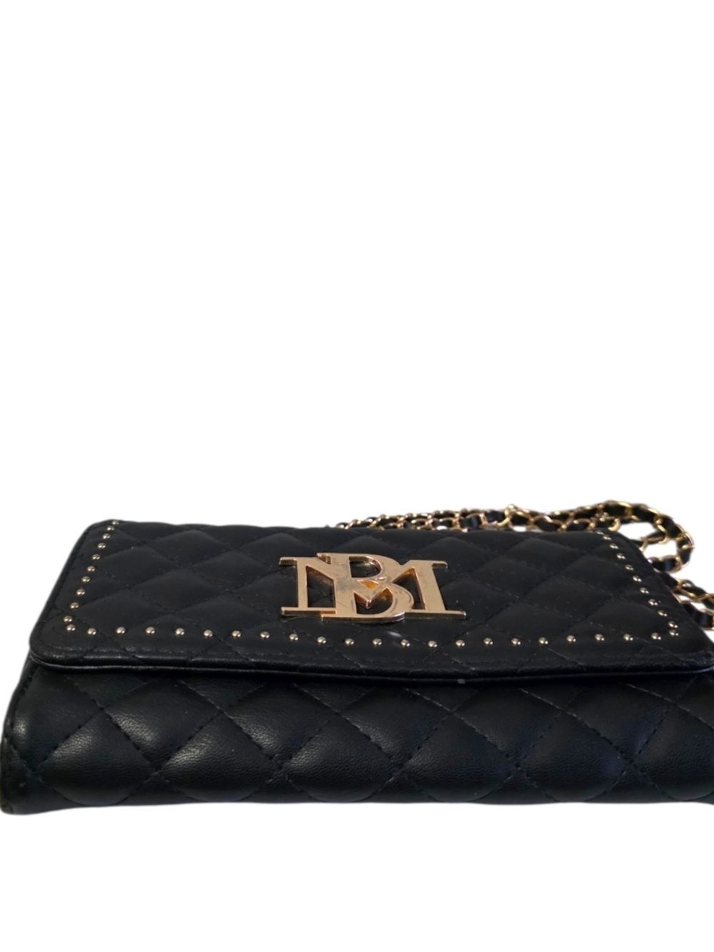 Badgley Mischka Black Quilted Crossbody Gold Chain Strap Evening Designer Bag - Picture 6 of 15